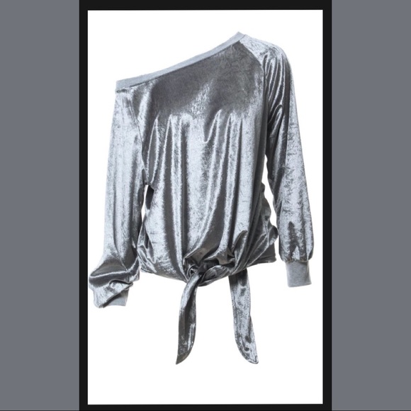 Off Shoulder Velvet Long Sleeve Tie Front Hem NWT - Picture 5 of 8